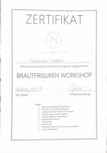 Ina Möller Brautfrisuren Workshop Zertifikat